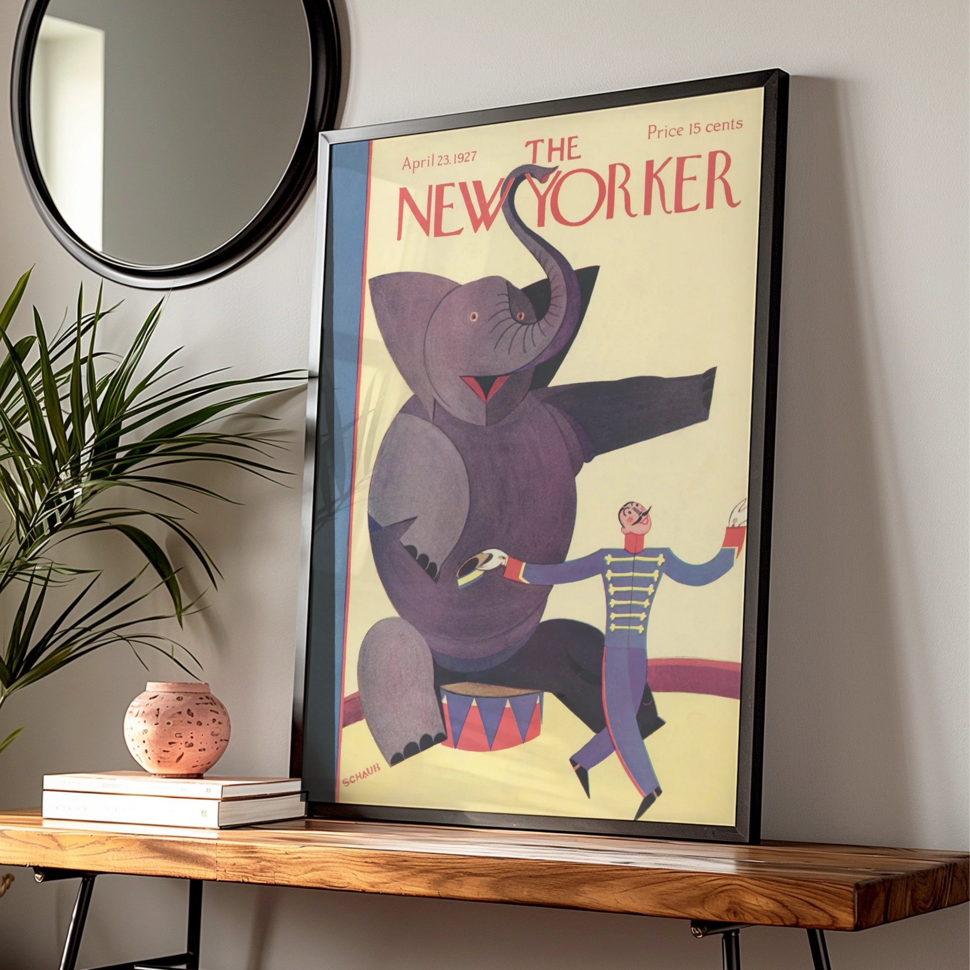 The New Yorker April 1927 Circus Elephant Poster, Vintage Art Deco Cover Wall Art Print