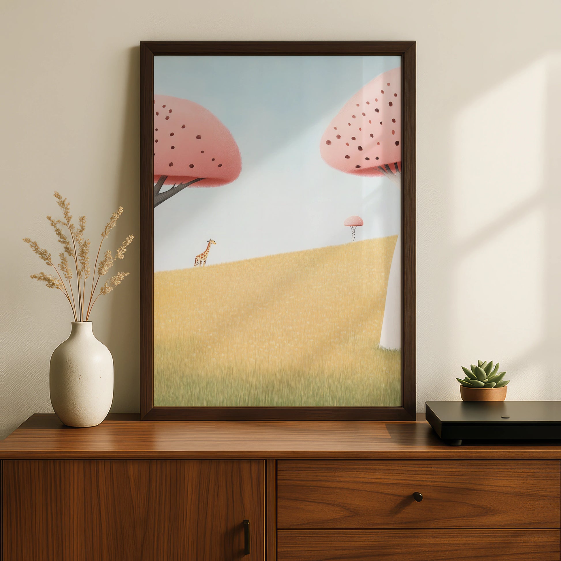 Giraffe Nursery Wall Art, Pastel Safari Print, Kids Room Poster, Baby Animal Decor