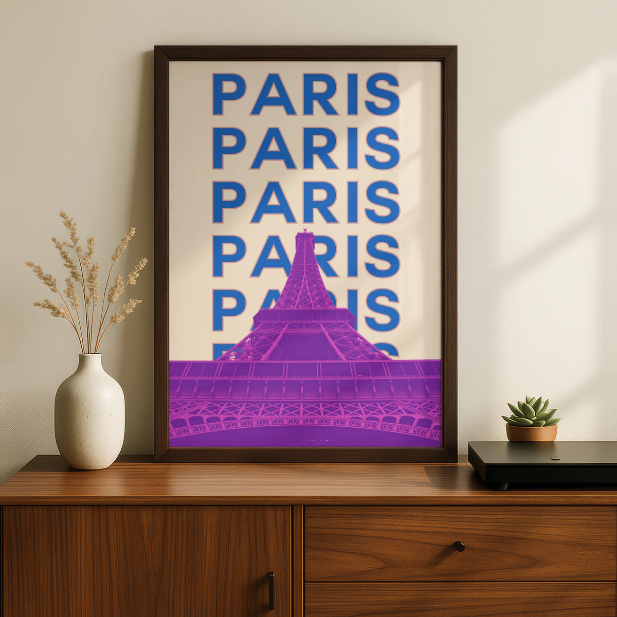 Paris Travel Poster, Eiffel Tower Wall Art, Retro France Print, Bold Typography City Decor