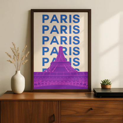 Paris Travel Poster, Eiffel Tower Wall Art, Retro France Print, Bold Typography City Decor