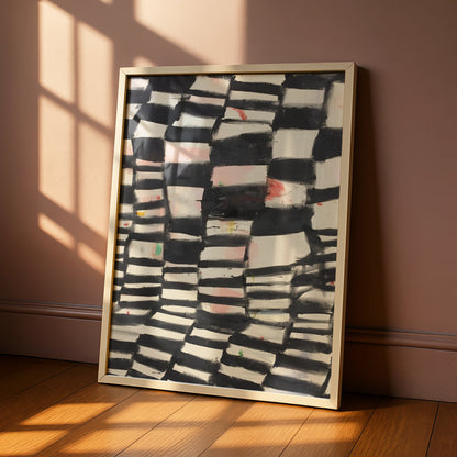 Abstract Black White Grid Painting Print, Monochrome Wall Art, Modern Contemporary Poster