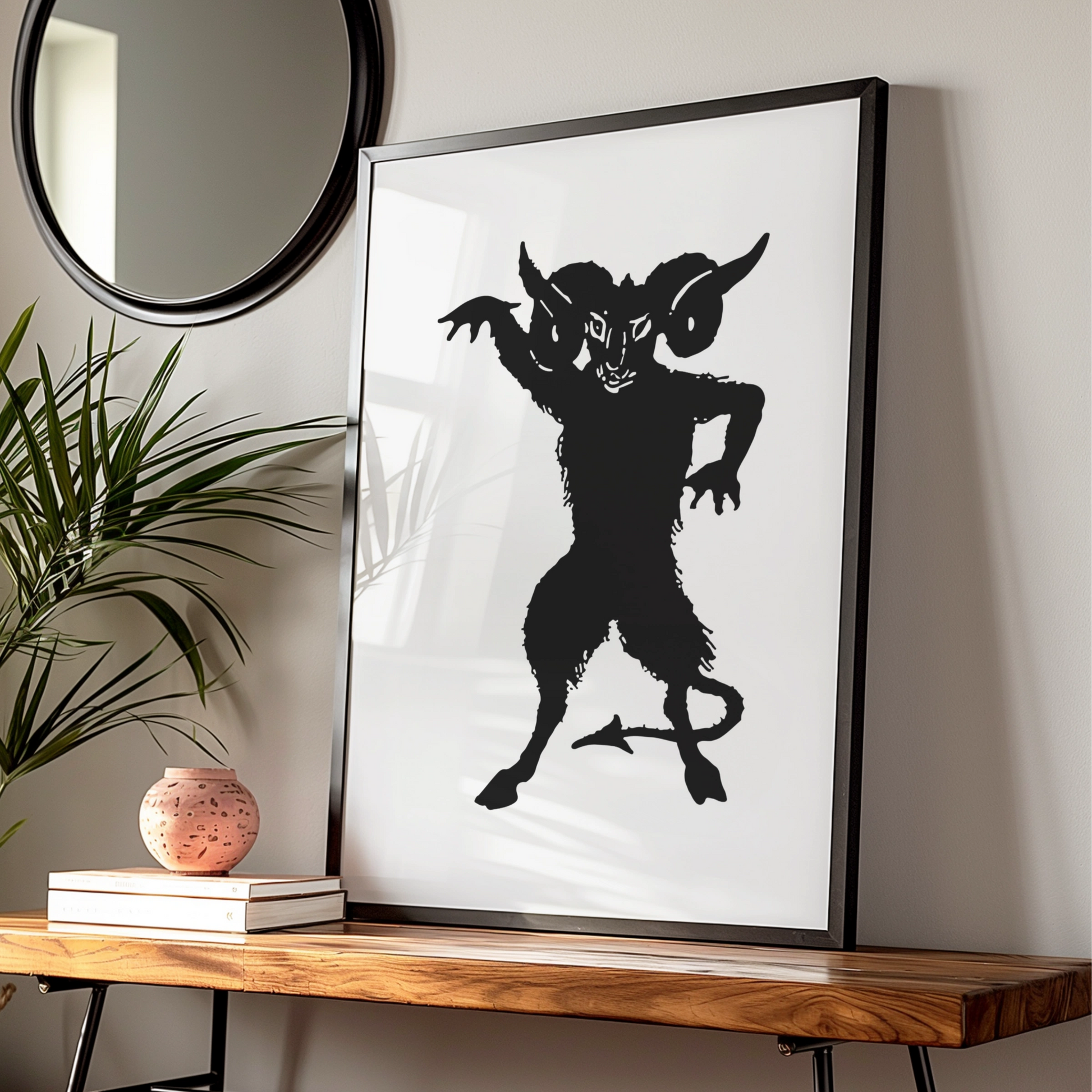 Halloween Devil Demon Poster, Dark Gothic Wall Art, Krampus Black Silhouette Print