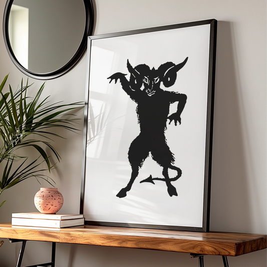 Halloween Devil Demon Poster, Dark Gothic Wall Art, Krampus Black Silhouette Print