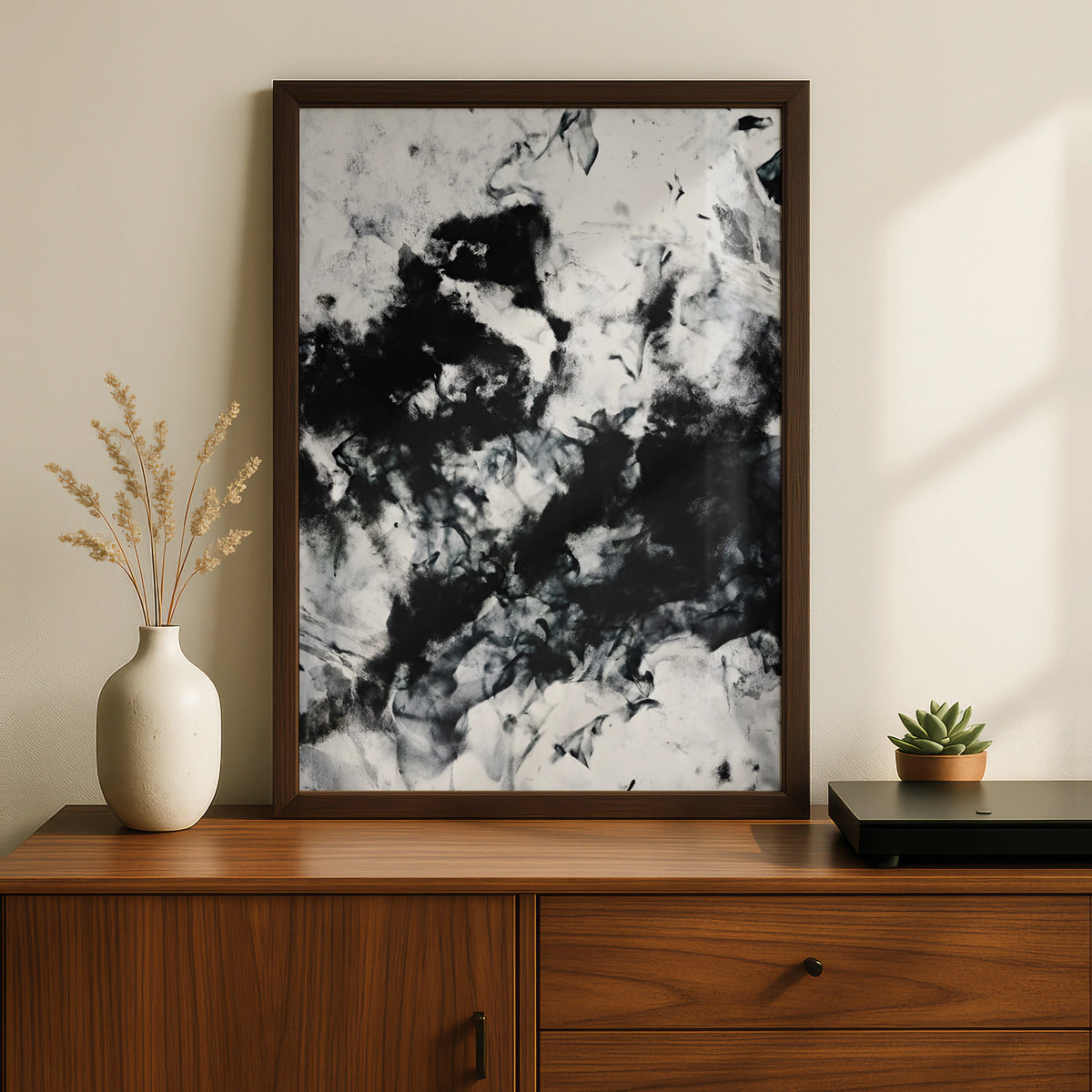 Abstract Ink Wash Monochrome Wall Art, Black and White Poster, Modern Gallery Print