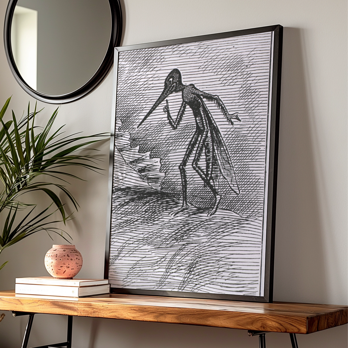 Halloween Plague Doctor Poster, Dark Gothic Creature Art Print, Black White Horror Wall Decor
