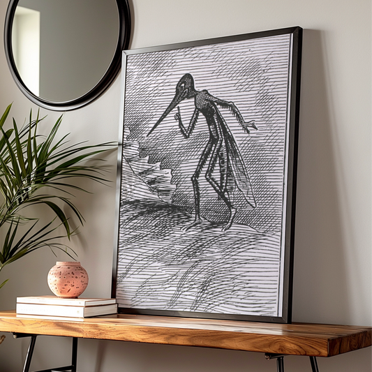 Halloween Plague Doctor Poster, Dark Gothic Creature Art Print, Black White Horror Wall Decor
