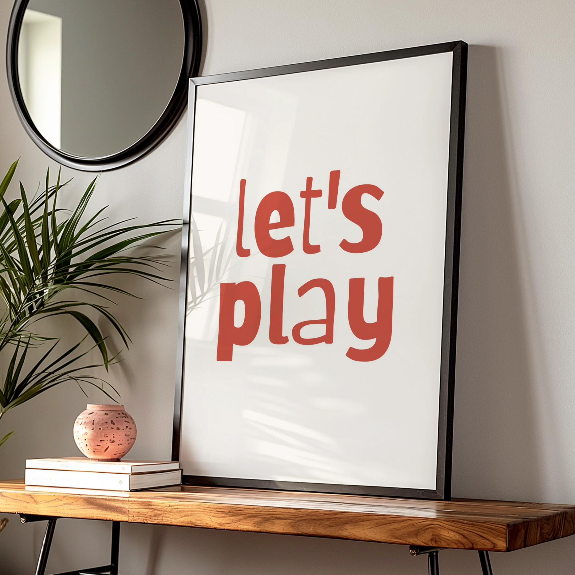 Let's Play Nursery Wall Art, Kids Room Poster, Red Playroom Print, Toddler Decor
