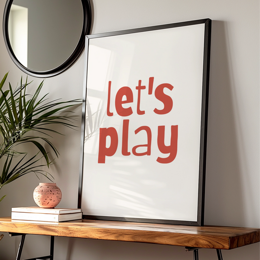 Let's Play Nursery Wall Art, Kids Room Poster, Red Playroom Print, Toddler Decor