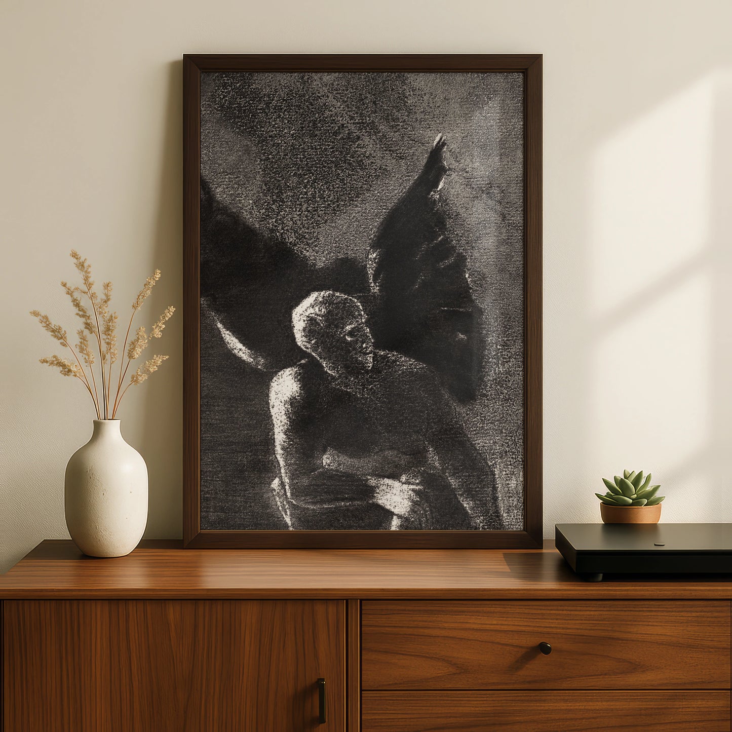 Dark Winged Demon Halloween Art Print, Gothic Black Wall Poster, Occult Fallen Angel