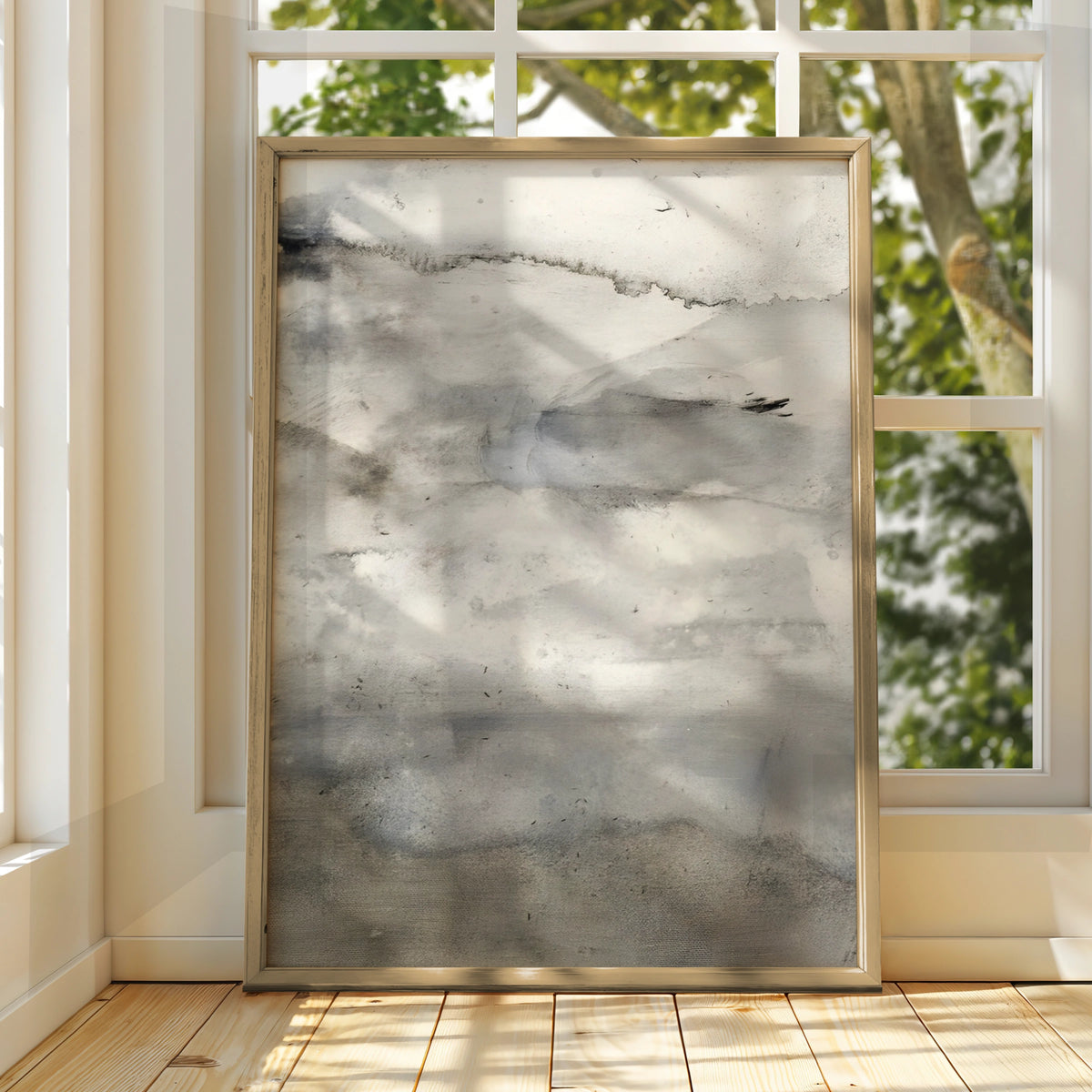 Abstract Monochrome Wall Art, Grey Watercolour Poster, Minimalist Print, Neutral Modern Decor