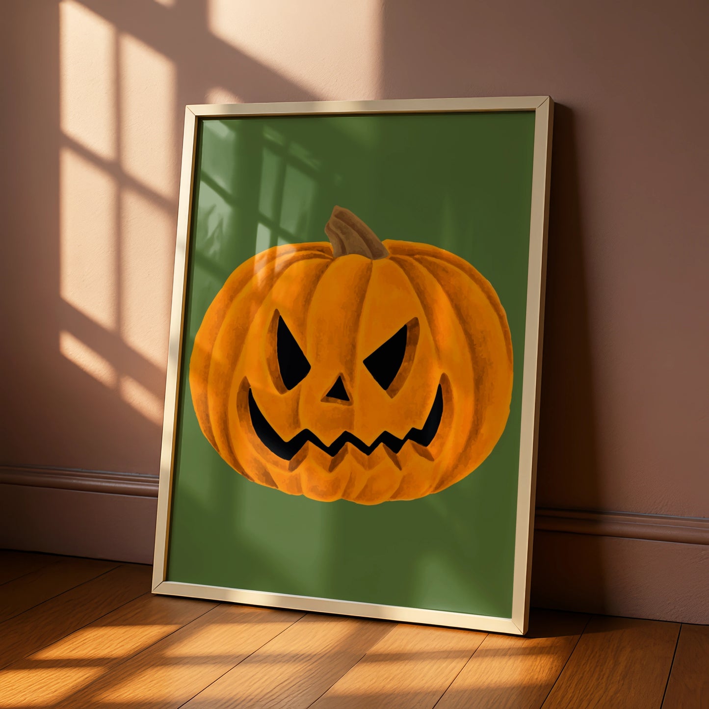 Halloween Pumpkin Wall Art, Jack O Lantern Poster, Spooky Orange Decor Print