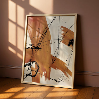 Abstract Brush Stroke Wall Art, Terracotta Black Line Print, Modern Neutral Poster