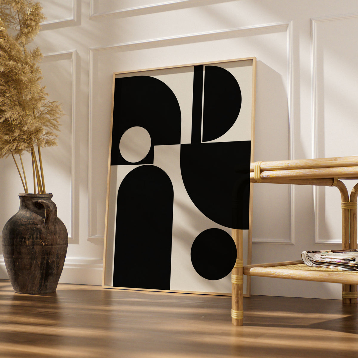 Monochrome Geometric Abstract Print, Black and White Bauhaus Poster, Minimalist Wall Art