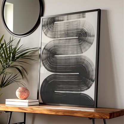 Abstract Brushstroke Wave Print, Monochrome Wall Art, Black and White Minimalist Poster