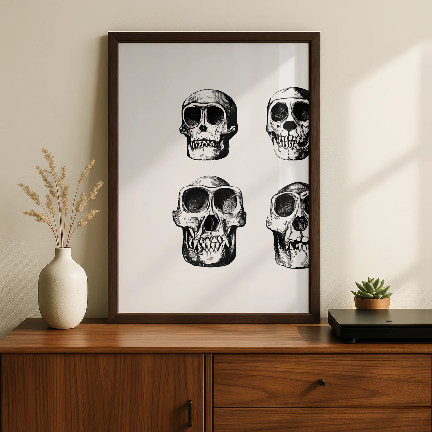 Halloween Skull Poster, Gothic Skeleton Wall Art, Black White Skull Print, Dark Spooky Decor