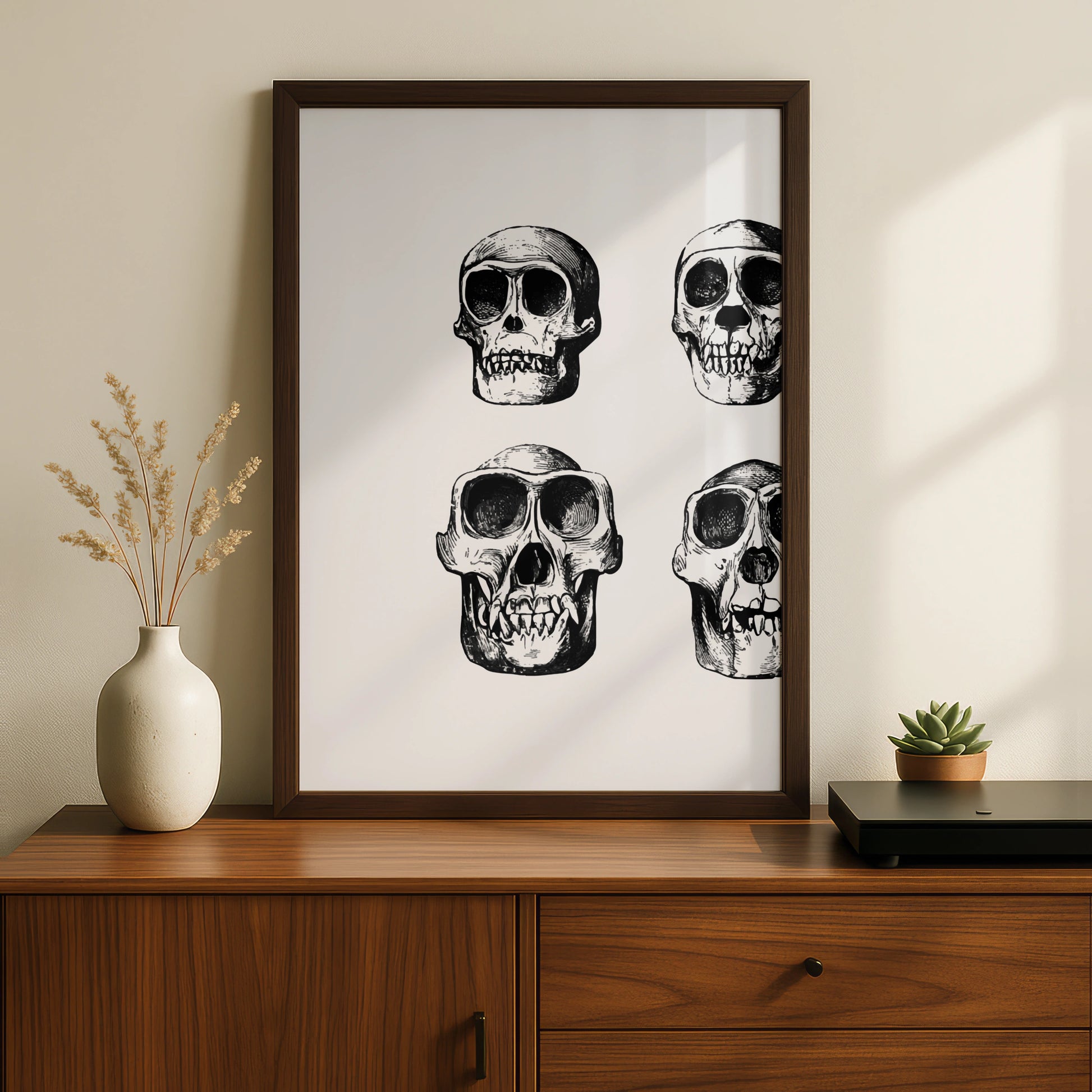 Halloween Skull Poster, Gothic Skeleton Wall Art, Black White Skull Print, Dark Spooky Decor
