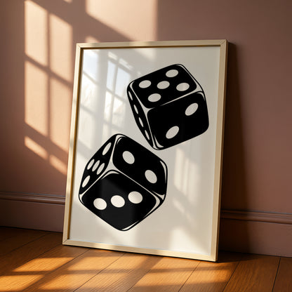 Rolling Dice Monochrome Wall Art, Black and White Poster, Modern Gallery Print