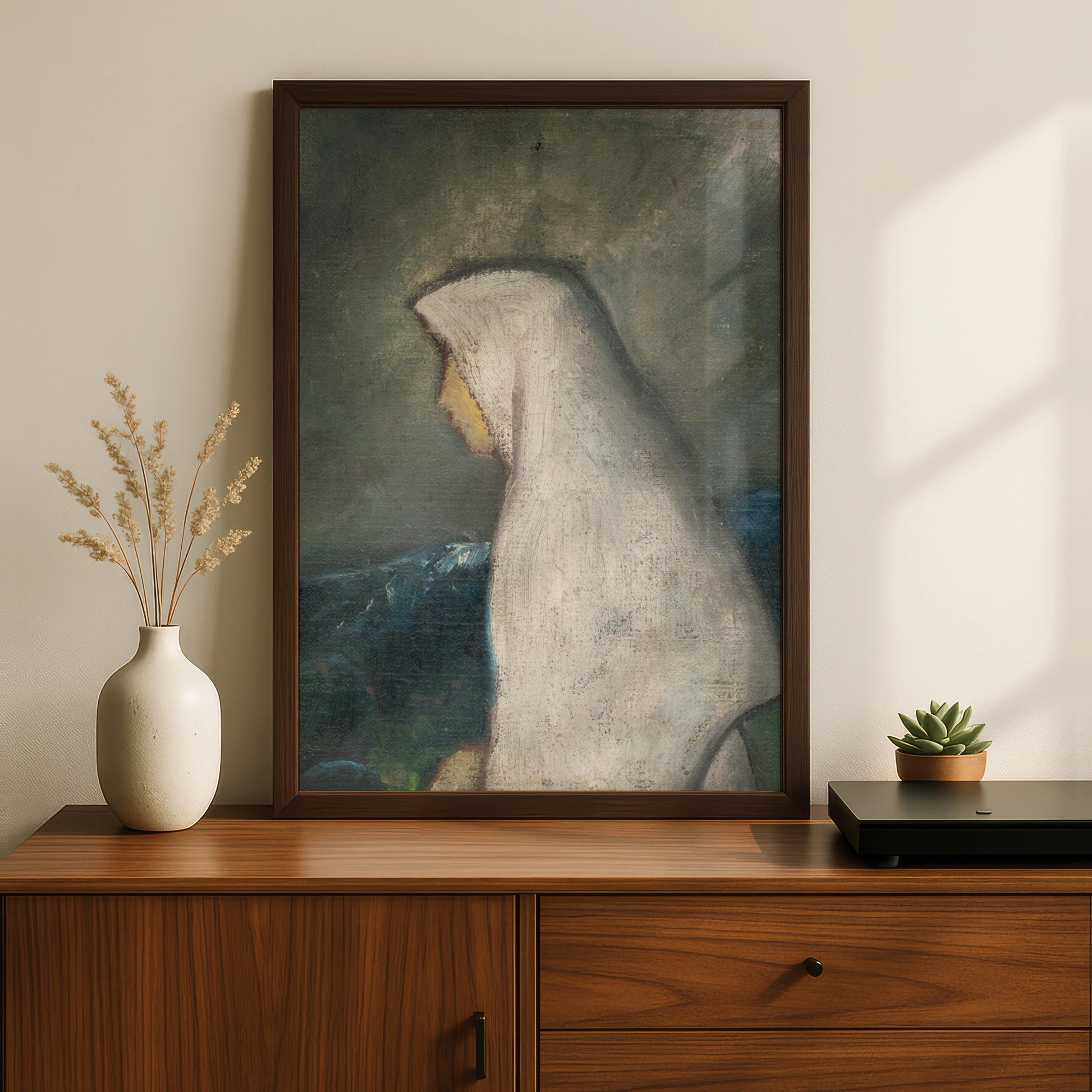 Halloween Ghost Figure Poster, Spooky Vintage Oil Painting Wall Art, Dark Gothic Print