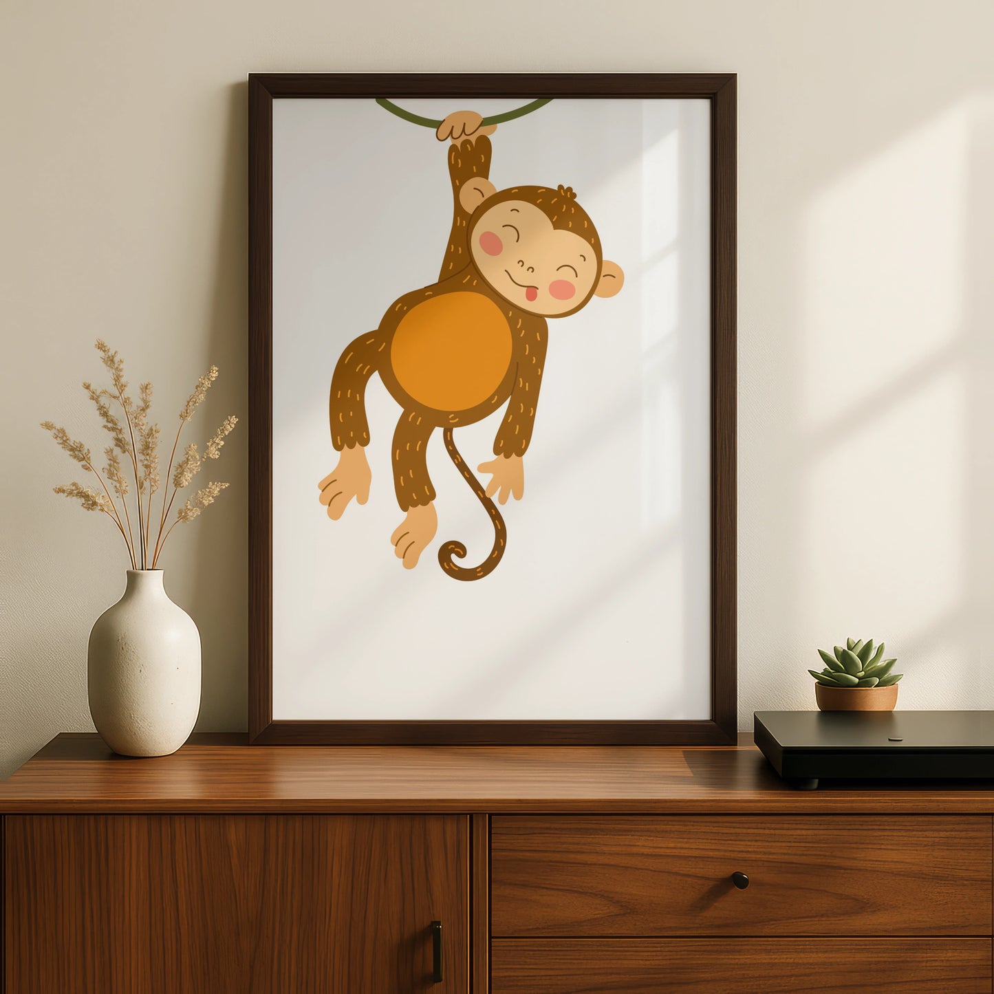 Cute Monkey Nursery Wall Art, Baby Jungle Animal Poster, Kids Room Print Decor