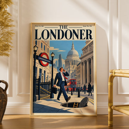 The Londoner Vintage Magazine Cover Poster, London Wall Art Print, Retro Travel Illustration