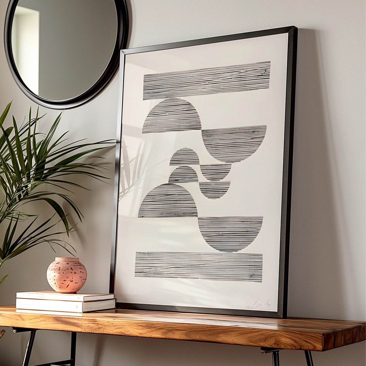 Abstract Geometric Stripe Print, Monochrome Wall Art, Black and White Minimalist Poster — Digital Download