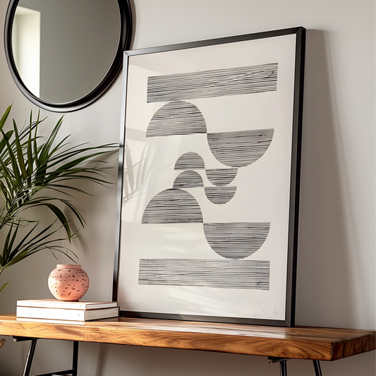 Abstract Geometric Stripe Print, Monochrome Wall Art, Black and White Minimalist Poster — Digital Download