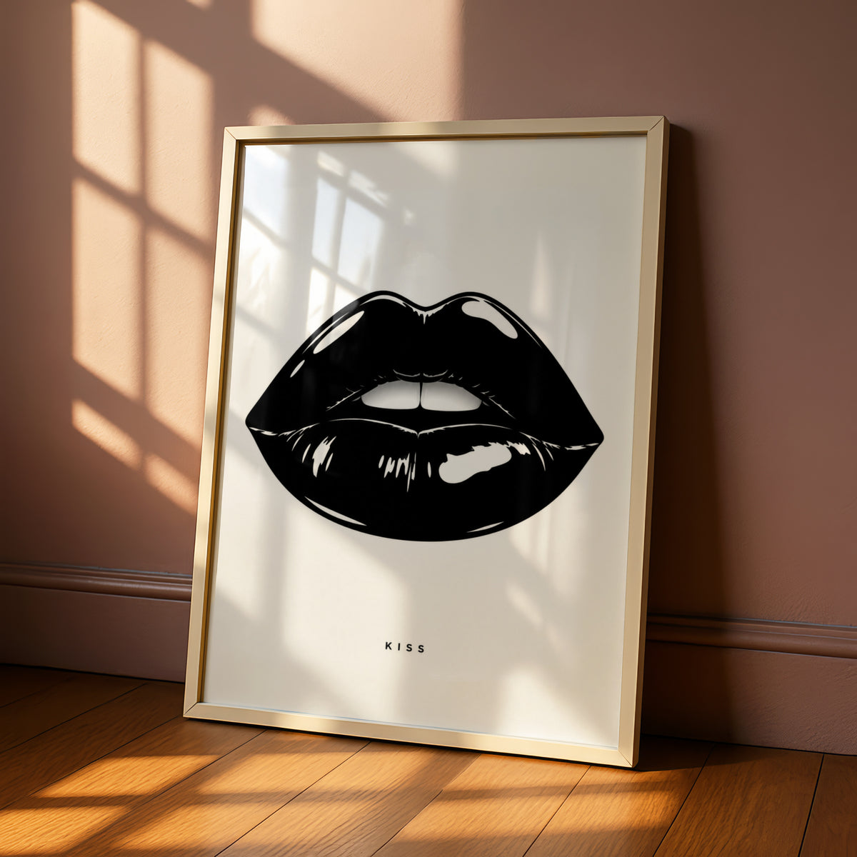 Kiss Lips Print, Monochrome Wall Art, Black and White Poster, Minimalist Lip Art
