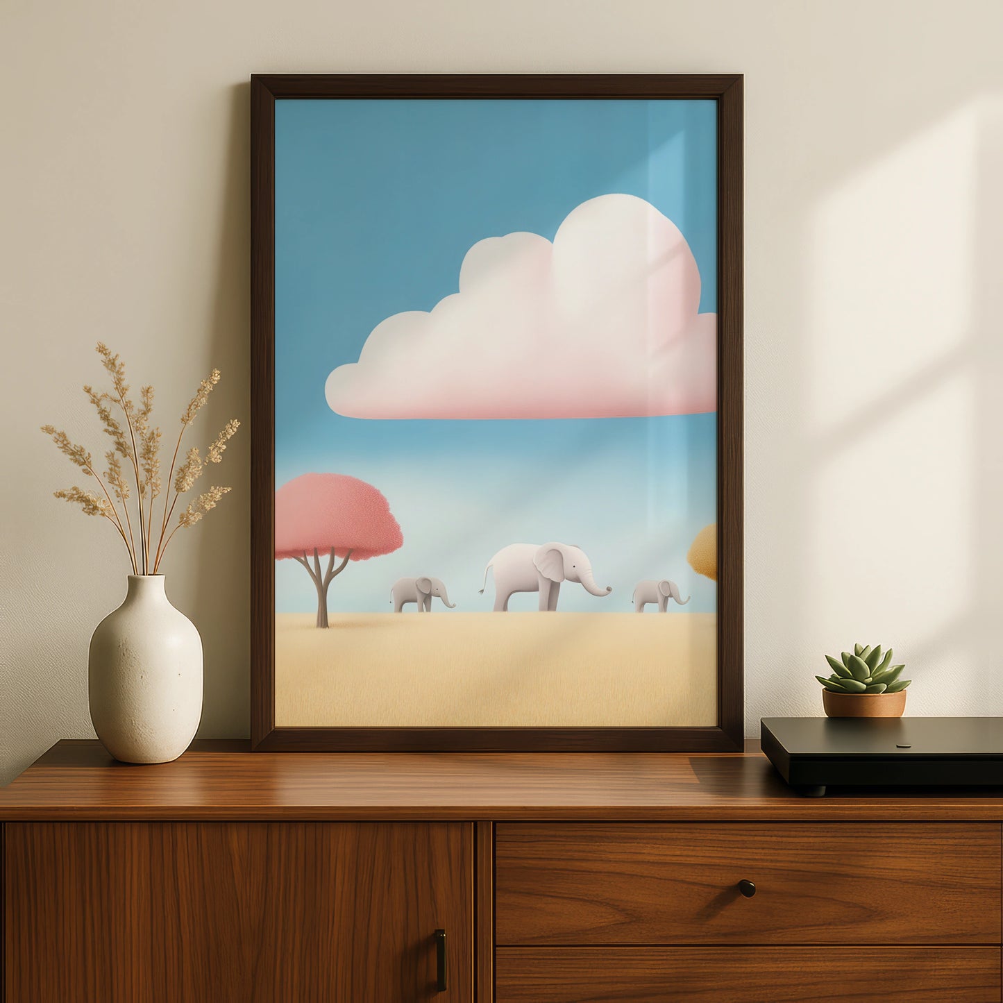 Elephant Nursery Wall Art, Cute Safari Print, Pastel Baby Room Poster, Kids Decor