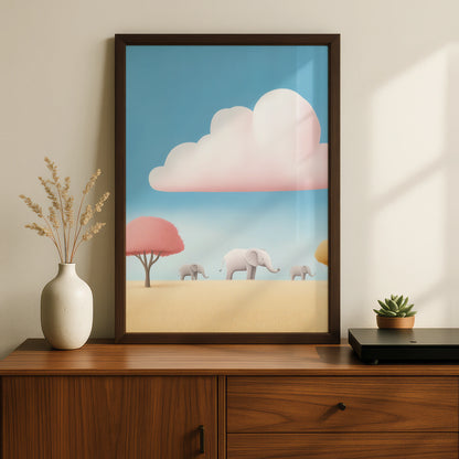 Elephant Nursery Wall Art, Cute Safari Print, Pastel Baby Room Poster, Kids Decor