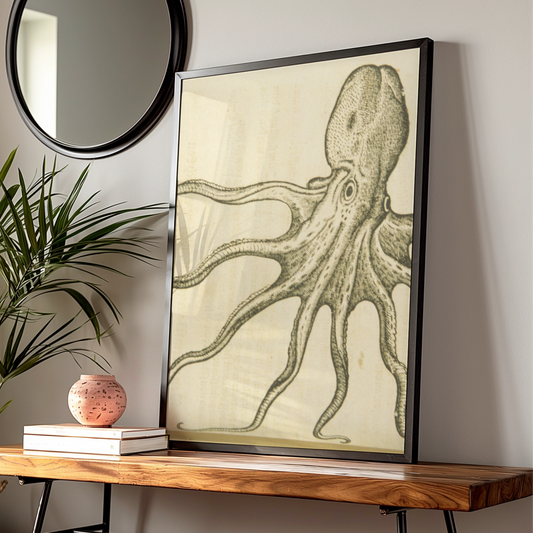 Vintage Octopus Art Print, Antique Engraving Poster, Halloween Wall Art, Dark Academia Decor