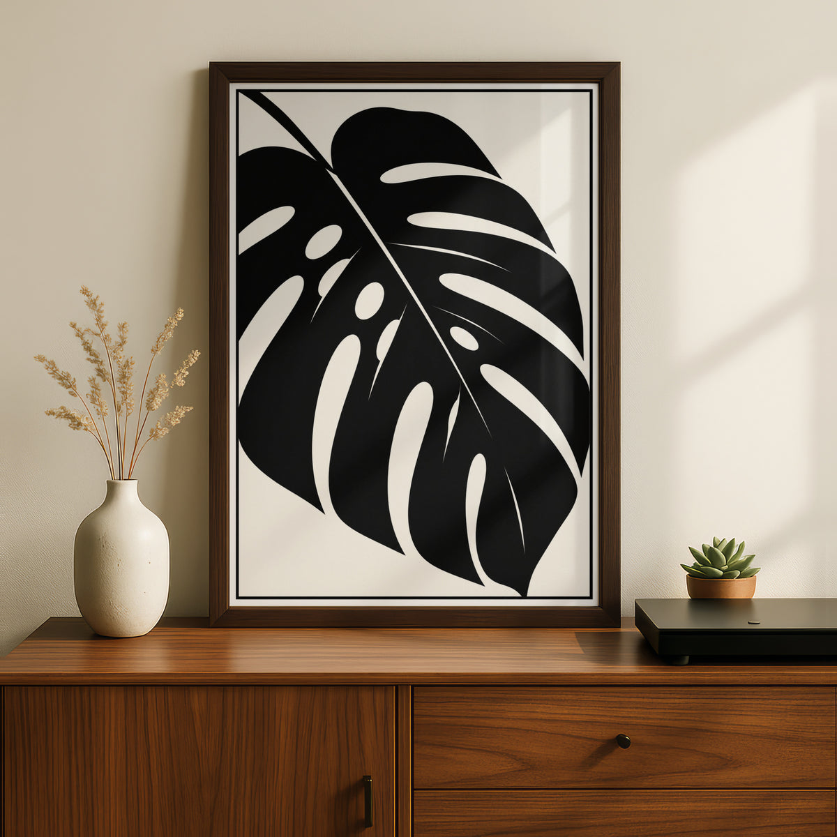 Monstera Leaf Print, Monochrome Wall Art, Black and White Botanical Poster, Minimalist Plant Decor