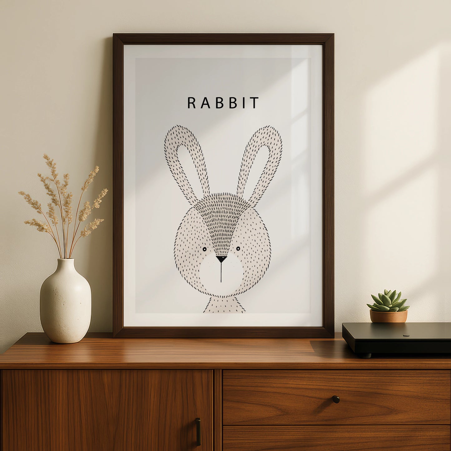 Rabbit Poster, Minimalist Animal Print, Nursery Wall Art, Scandi Kids Room Decor