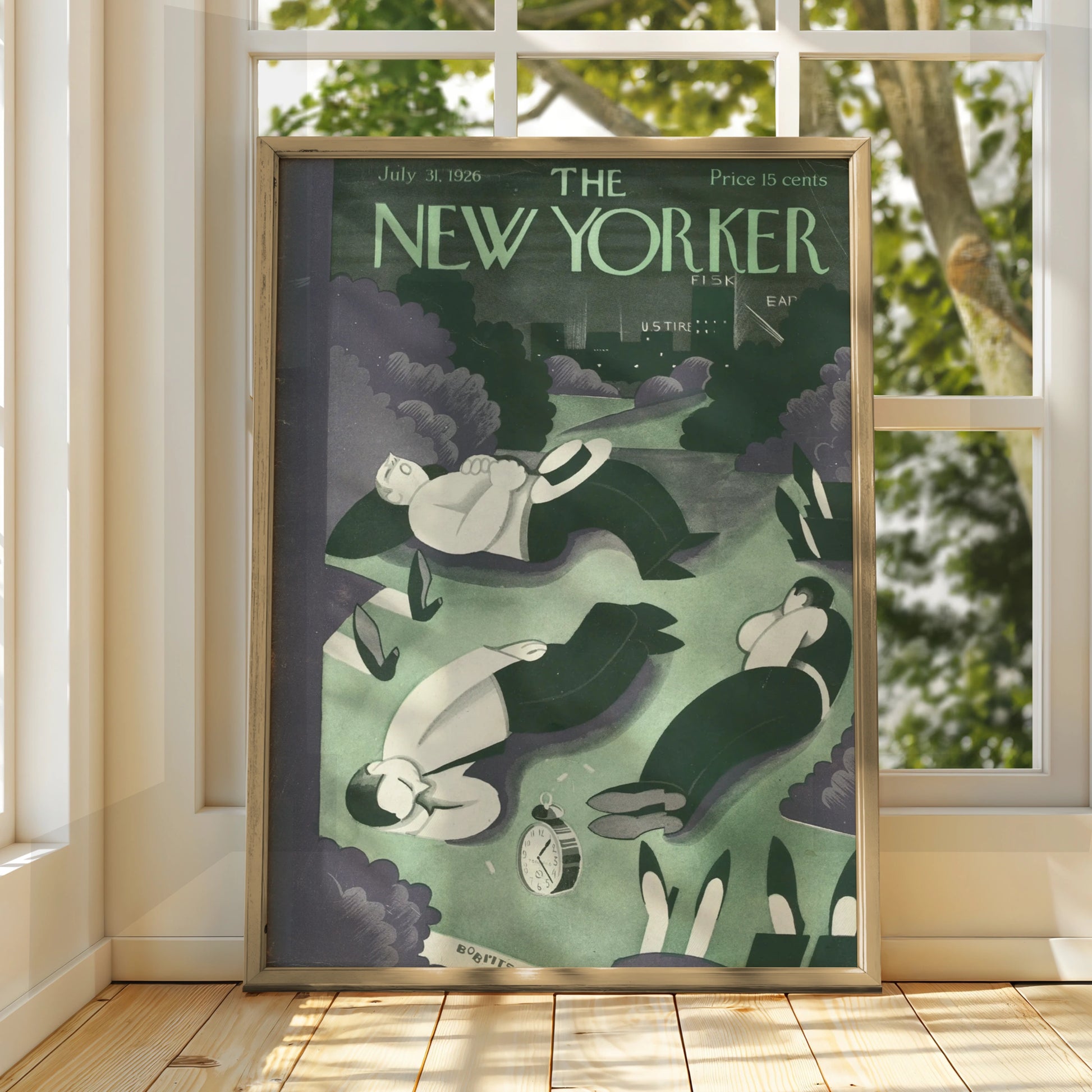 The New Yorker July 1926 Cover Poster, Vintage Art Deco Park Sleepers Wall Art