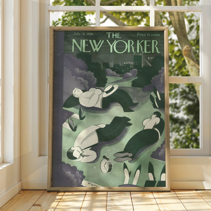 The New Yorker July 1926 Cover Poster, Vintage Art Deco Park Sleepers Wall Art