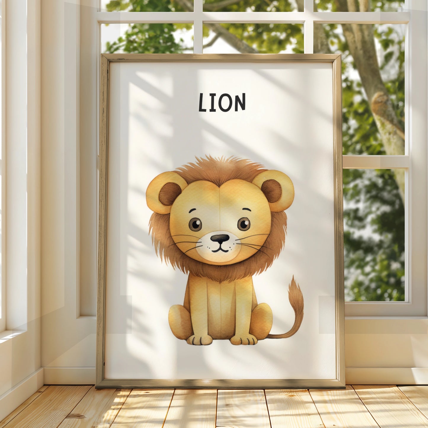 Lion Nursery Wall Art, Cute Animal Poster for Baby Room, Kids Safari Print