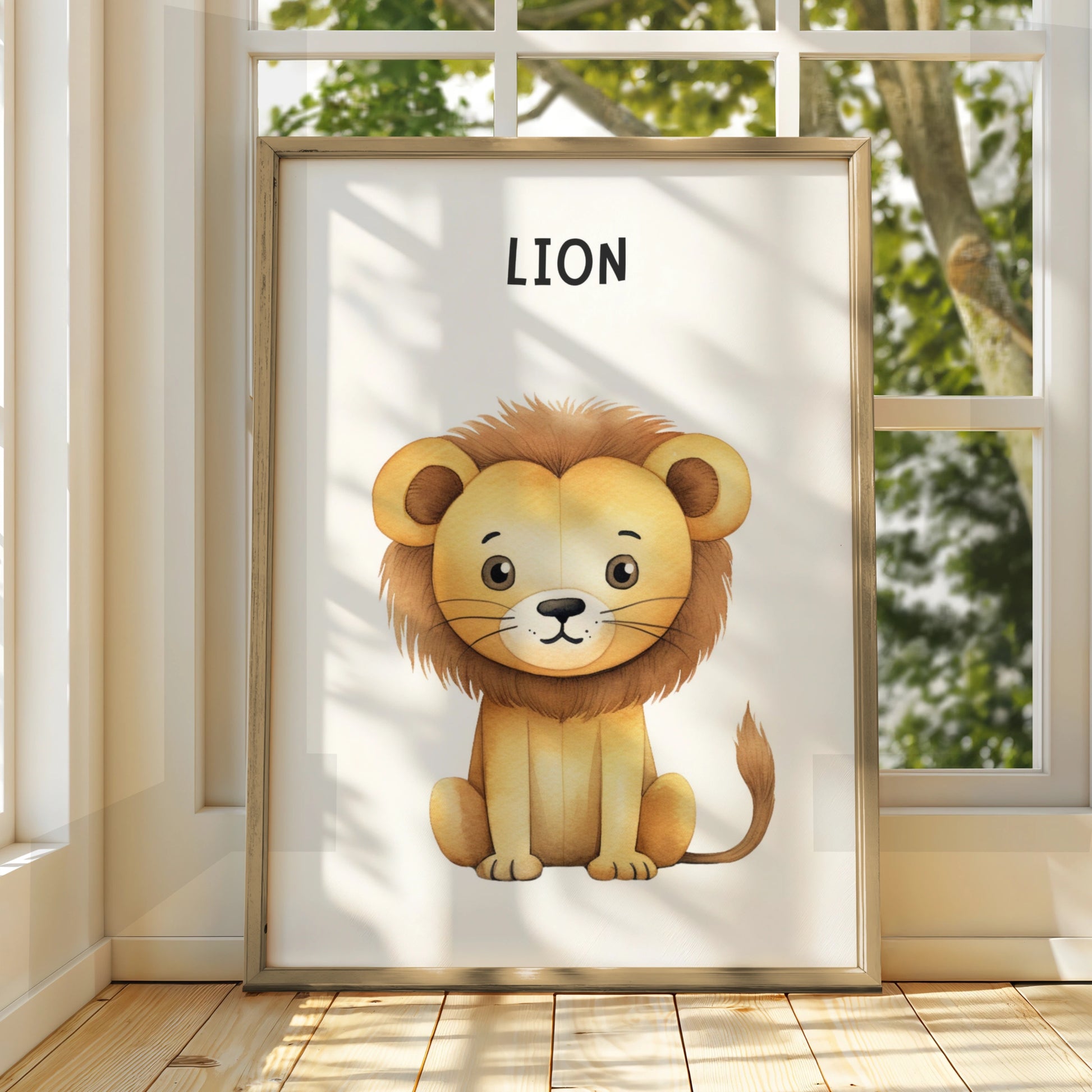 Lion Nursery Wall Art, Cute Animal Poster for Baby Room, Kids Safari Print