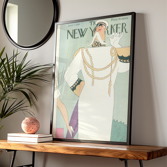 New Yorker 1929 Cover Poster, Art Deco Naval Officer, Vintage Magazine Wall Art