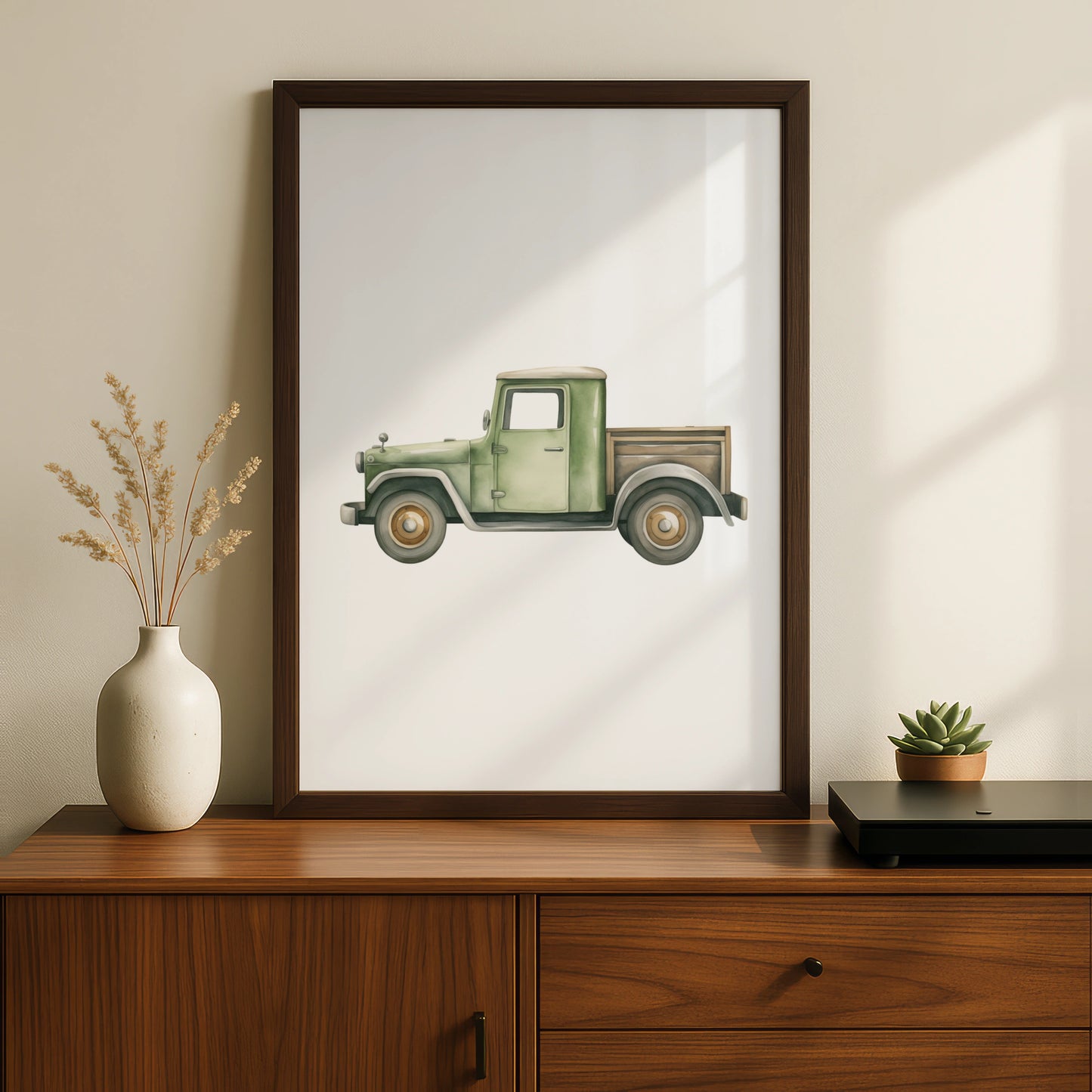 Vintage Green Truck Nursery Wall Art, Boys Room Poster, Watercolour Car Print
