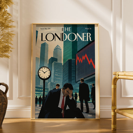Financial Crash Poster, Vintage Magazine Cover Wall Art, City Skyline Print, Office Decor
