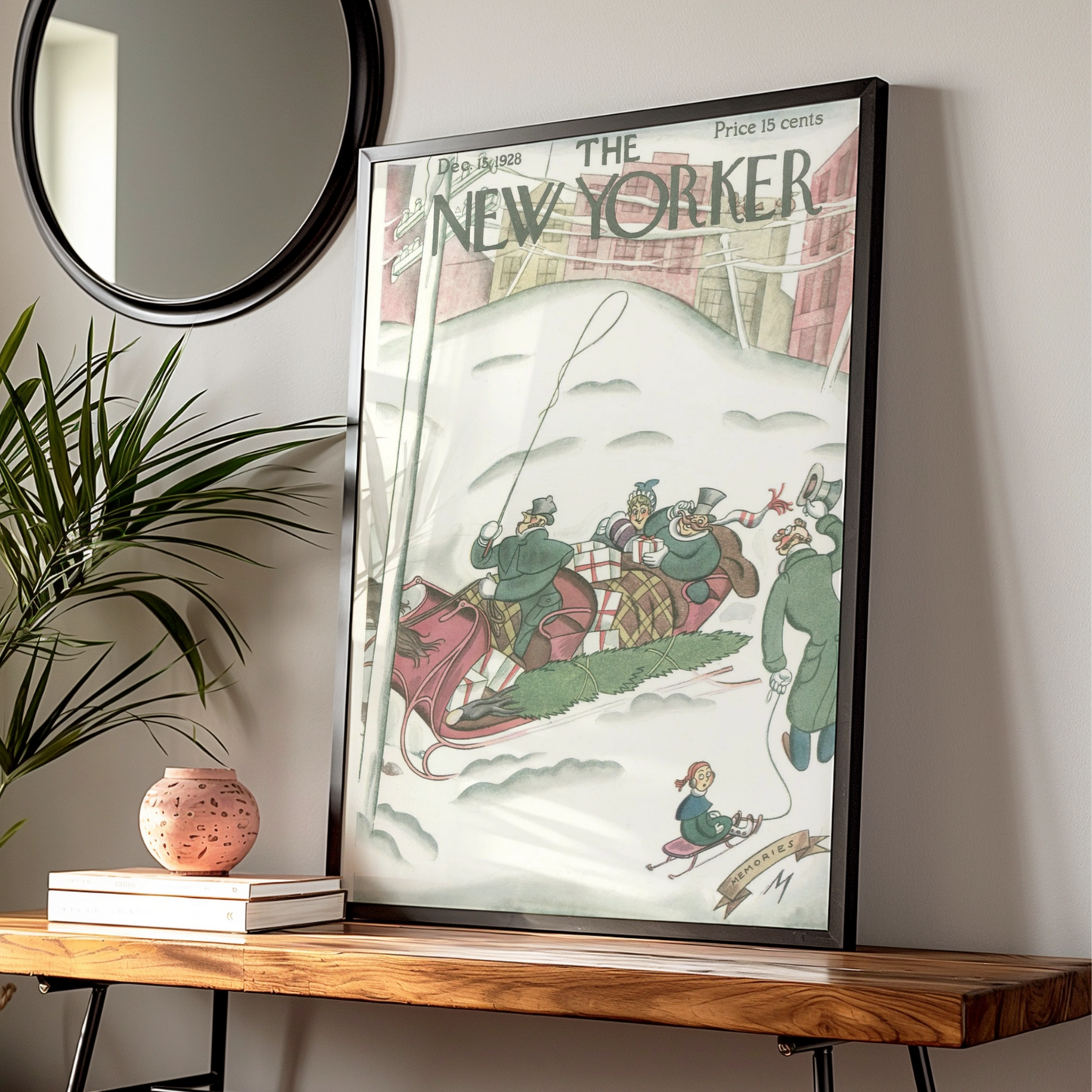 The New Yorker Christmas 1928 Cover Poster, Vintage Winter Sleigh Holiday Wall Art