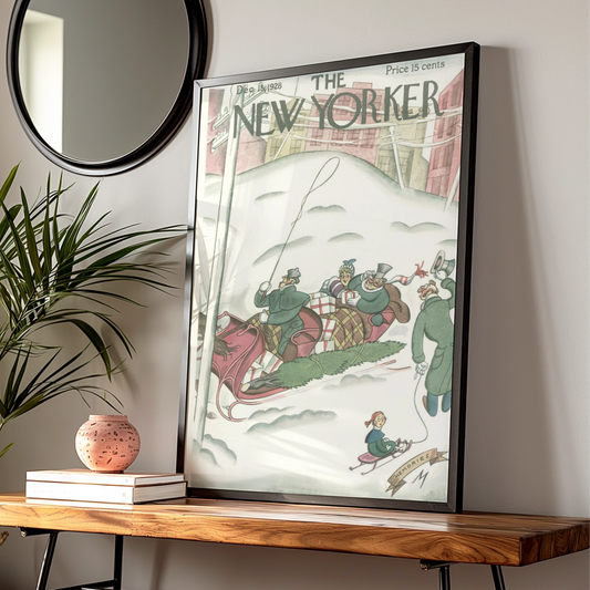 The New Yorker Christmas 1928 Cover Poster, Vintage Winter Sleigh Holiday Wall Art