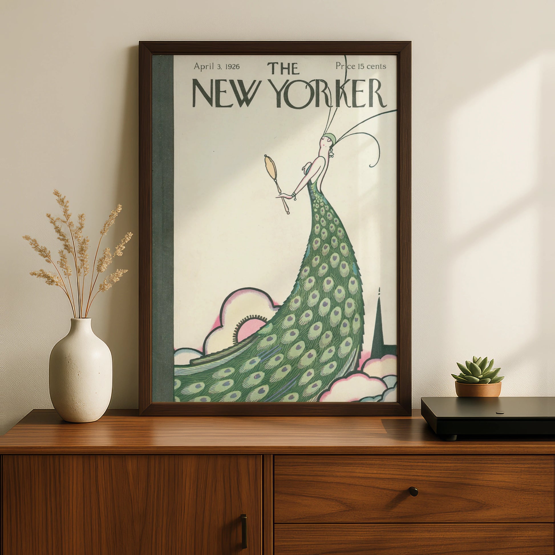 New Yorker 1926 Cover Poster, Art Deco Peacock Lady, Vintage Magazine Wall Art Print