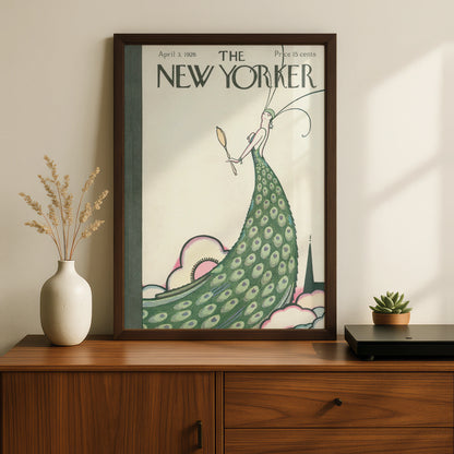 New Yorker 1926 Cover Poster, Art Deco Peacock Lady, Vintage Magazine Wall Art Print
