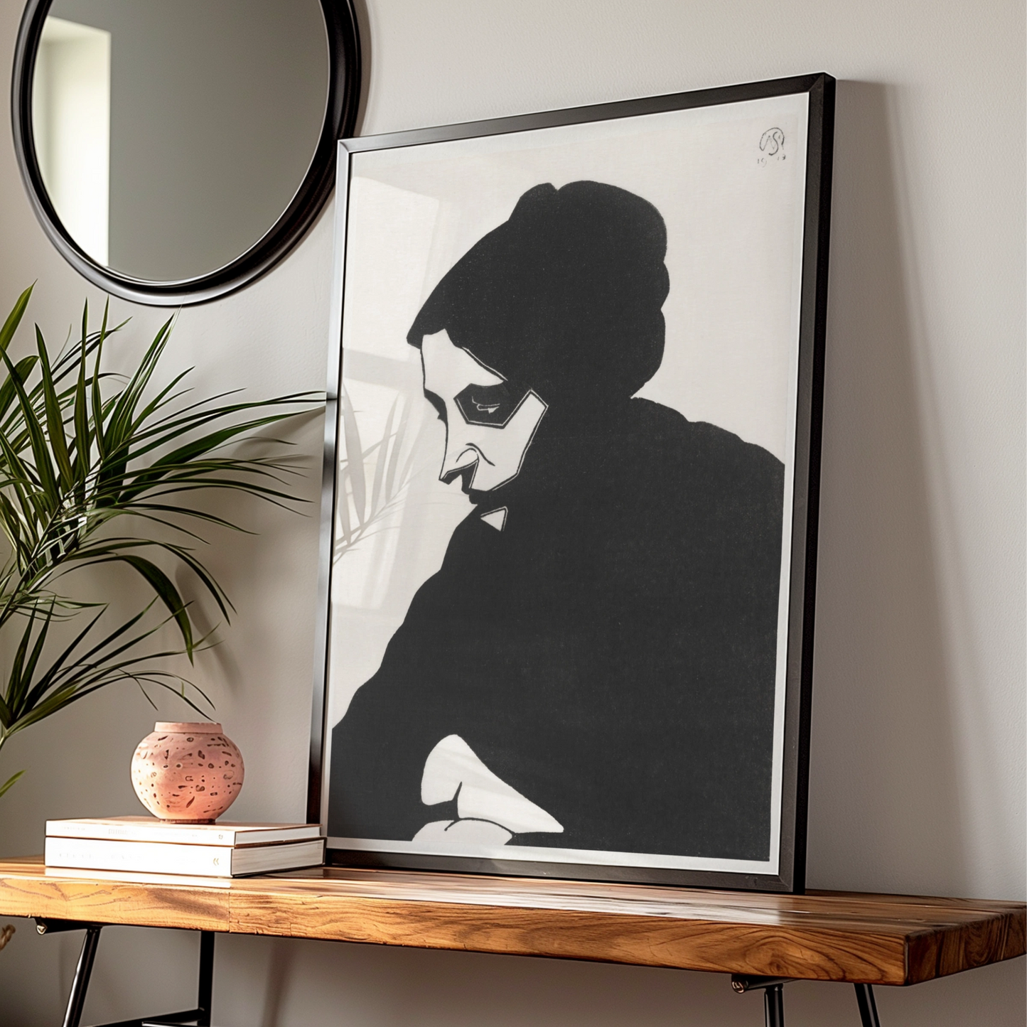 Halloween Masked Figure Poster, Dark Gothic Silhouette Art, Black White Wall Print