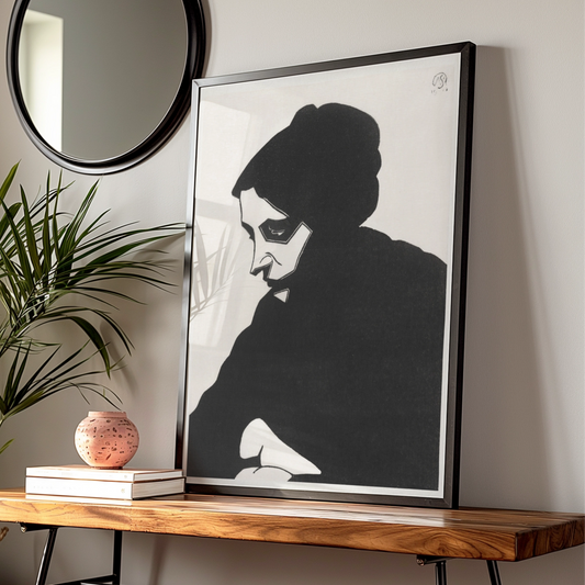 Halloween Masked Figure Poster, Dark Gothic Silhouette Art, Black White Wall Print