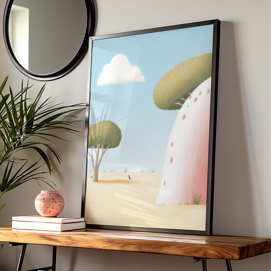 Nursery Wall Art Mushroom Print, Whimsical Pastel Poster, Kids Room Decor, Dreamy Landscape Children