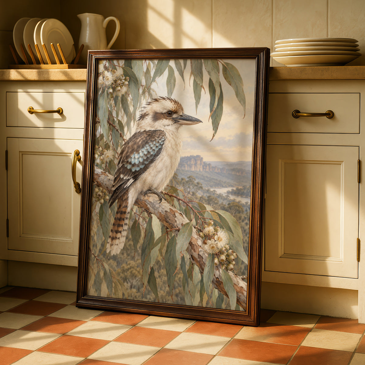 Kookaburra Australian Wall Art, Blue Mountains Bird Print, Eucalyptus Nature Poster