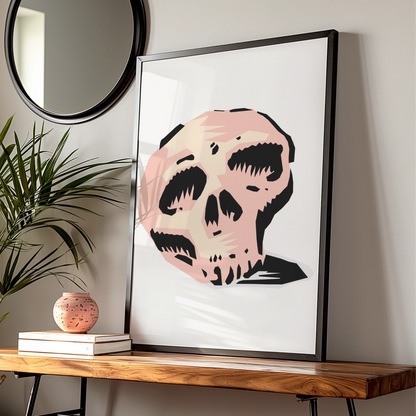 Halloween Skull Poster, Spooky Skull Wall Art, Pink Black Graphic Horror Print, Gothic Decor