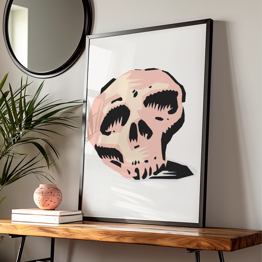 Halloween Skull Poster, Spooky Skull Wall Art, Pink Black Graphic Horror Print, Gothic Decor