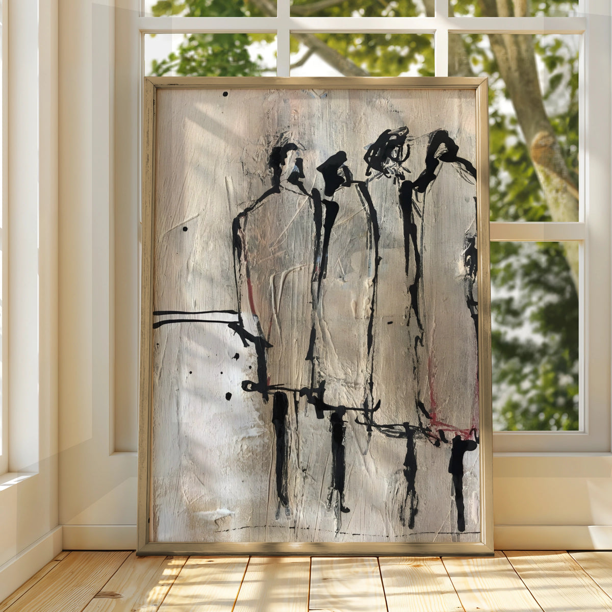 Abstract Figure Group Monochrome Wall Art, Black and White Modern Poster, Neutral Gallery Print